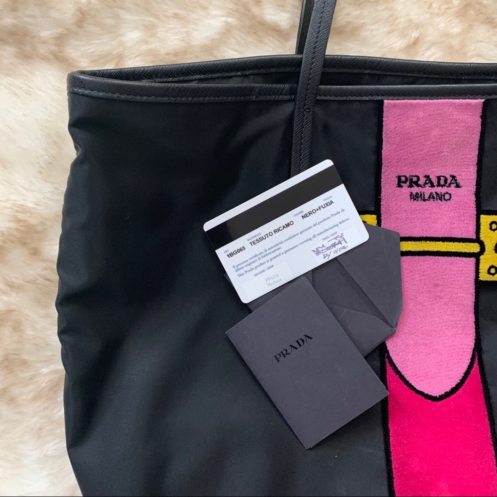 Prada Black & Velvet Nylon Tessuto Ricamo Tote Bag - Picture 6 of 9